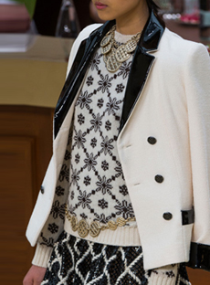 CHANEL 15A Ivory Black Patent Leather Trim Jacket