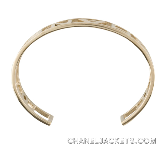 Chanel Goldtone Brushed Metal Logo Cuff Bracelet