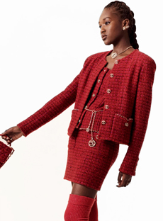 CHANEL 23B Red Gold Classic Tweed Jacket