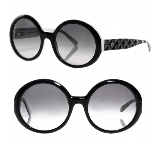 Chanel Vintage black round frame mod sunglasses with white CHANEL PARIS logo