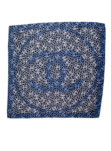 CHANEL CC Logo Blue Silk Scarf